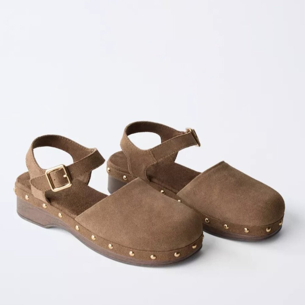 ZARA SPLIT LEATHER CLOGS - SIZE 6.5 (EUR 37)
